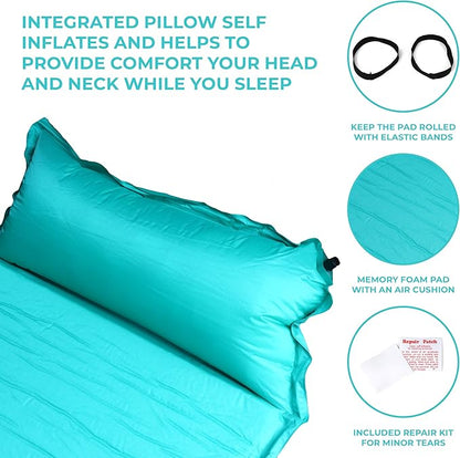 OSAGE RIVER Self Inflating Sleeping Pad with Built-in Pillow, Compact Memory Foam Sleep Mat, Camping Air Mattress for Tent, Travel, Backpacking, or Hiking