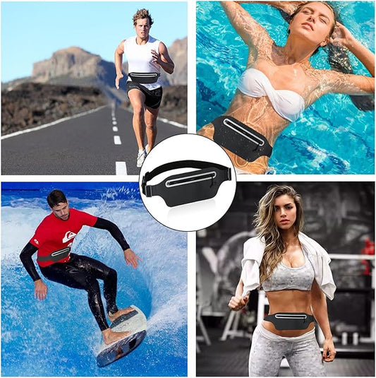 Waterproof Fanny Pack Women for Swimming Running Belt Bag Men Waist Bag Kids, Slim Hiking Waist Pack GYM Runners Exercise Workout Beach Kayaking Water Sports Dry Bags Cell Phone Pouch Black