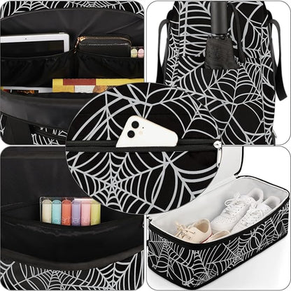 cfpolar Woman Travel Duffel Bag Halloween Spider Web Foldable Tote Carry On Luggage Sports Gym Bag With Shoe Compartment Overnight Weekend Yoga Workout Bag Training Handbag