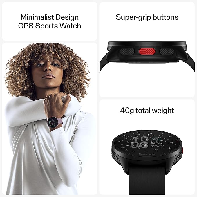 POLAR Pacer Ultra-Light GPS Fitness Tracker Smartwatch for Runners; S-L, for Men or Women, Black