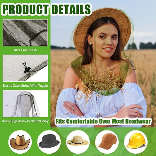 HESTYA 4 Pack Mosquito Net Mesh for Head Face Neck Fly Netting Hood from Bugs Gnats No See Net with Carry Bags for Outdoor