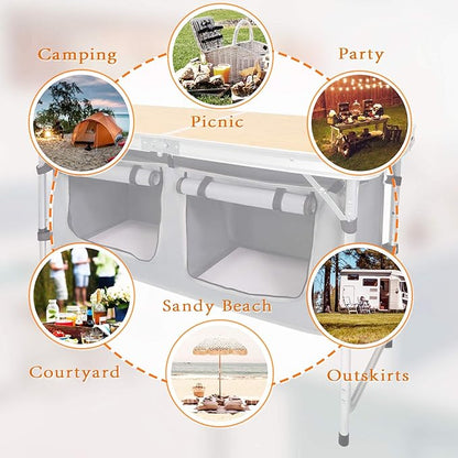 Camping Folding Aluminum Table with Adjustable Legs for Outdoor Travel Beach, Backyards, BBQ, Party and Picnic Foldable Table