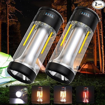 FZH Camp Lantern Rechargeable, Camp Light Flashlight with Magnetic, Power Bank, White/Warm/Red SOS Light Mode for Emergencies, Camping, Hiking,Tent