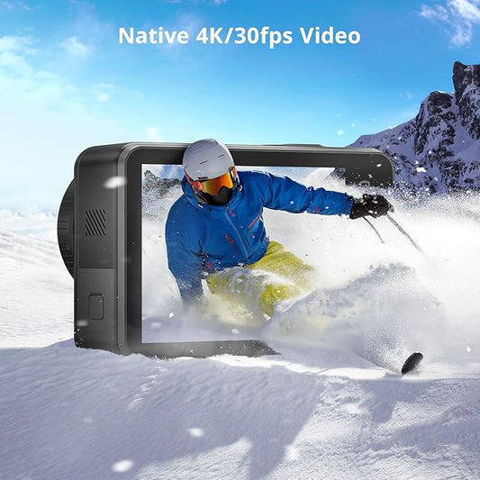 AKASO Brave 7 Action Camera 4K30FPS 20MP with 256GB U3 MicroSDXC Memory Card, Waterproof Camera with Touch Screen IPX8 33FT EIS 2.0 Zoom Support External Mic Voice Control with 2X 1350mAh Batteries