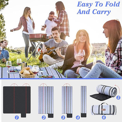 Oversized Waterproof Picnic Mat, Outdoor Beach Mat. Suitable for Camping, Outdoor, Beach, Party and Concert. (Dark Green & Light Blue, 80" * 60")