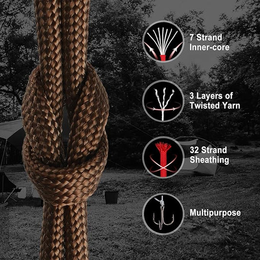 WEREWOLVES Paracord Rope, 7 Strand Type III Parachute Cord 4mm 100ft / 200ft for Crafting, DIY Projects, Survival Bracelets (Brown, 100 ft)