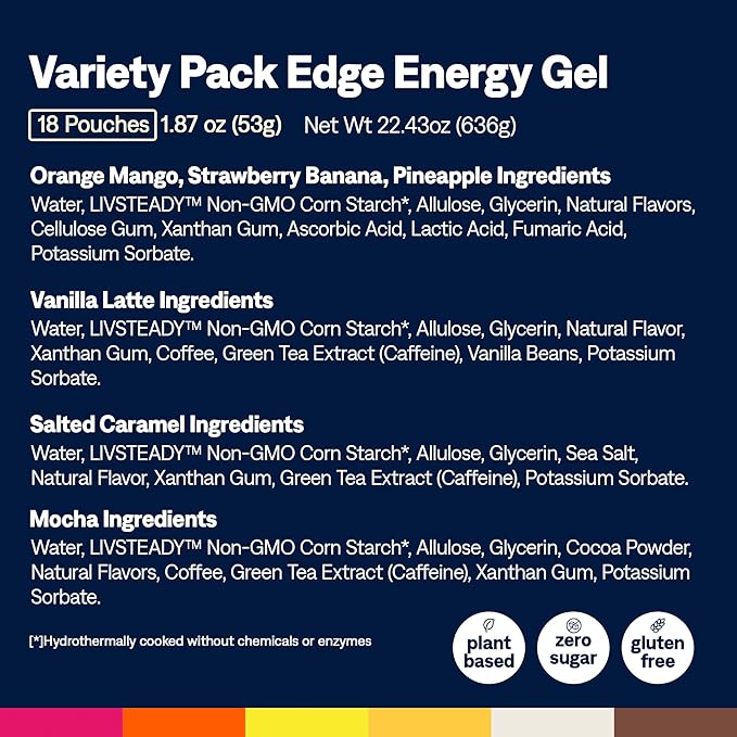 UCAN Edge Energy Gel Shots, Variety Pack (18, 2 Ounce Packets) for Running, Training, Workouts, Fitness, Cycling, Crossfit | Sugar-Free, Vegan, & Keto Friendly Energy