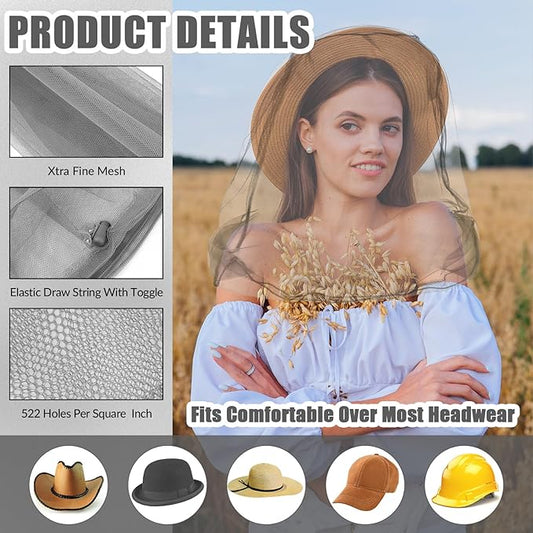Hestya 12 Pcs Mosquito Head Face Net Mesh 18.11 x 18.11 Inch Fly Netting Hood Mosquito Net Hat with Carry Bags to Prevent No See Ums Gnats Biting Midges for Outdoor Hiking Camping Climbing, Gray