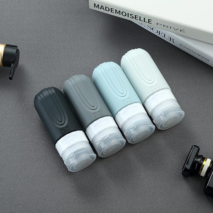 Travel Bottles for Toiletries, Tsa Approved 2oz Travel size Bottles, BPA Free Leak Proof Travel Toiletry Containers, Refillable Travel Accessories with Toiletry Bag for Shampoo Liquid (4 Pack)