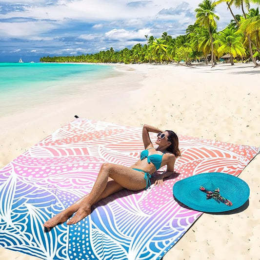 Beach Blanket Waterproof Sandproof Beach Mat for 1-8 Adults Quick Drying Durable Outdoor Picnic Mat for Beach Festival Travel Camping Hiking (Gradiant-Ripple, 120"×108"(8 Person))