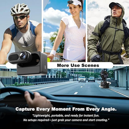 Mini Body Camera Action Cam with Auido & Video Recording -128G IPX7 Waterproof Thumb Size Hands Free Body Worn Cameras - Wearable Portable Camcorder for Work Travel Pet Walk Vlog(Black)