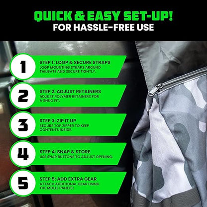 Rhino USA Tail Gate Trash Bag – Molle Compatible Overlanding Gear, Camping Essentials & Ultimate Accessory for Jeep Gladiator, Trucks & More - Camo