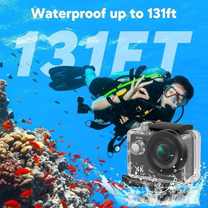 AKASO EK7000 4K30fps Action Camera with 128GB MicroSDXC U3 Memory Card Accessories Kit Bundle Ultra HD 131FT Waterproof Camera EIS WiFi Remote Control 4X Zoom Underwater Camera