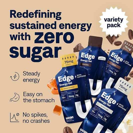 UCAN Edge Energy Gel Shots, Caffeine Variety Pack (12, 2 Ounce Packets) for Running, Training, Workouts, Fitness, Cycling, Crossfit | Sugar-Free, Vegan, & Keto Friendly Energy