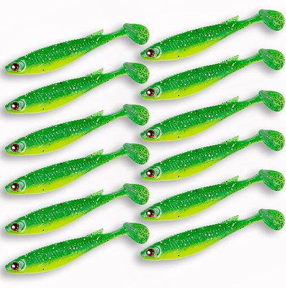 Paddle Tail Shad Swimbaits with 3D Eyes, Softbait Paddletails for Soft Bait Fishing, Swim Bait Fishing Soft Plastic Lures - Saltwater Paddle Tail Shady Fluke Baits