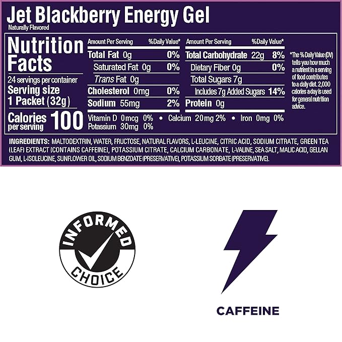 GU Energy Original Sports Nutrition Energy Gel, Vegan, Gluten-Free, Kosher, and Dairy-Free On-the-Go Energy for Any Workout, 24-Count, Jet Blackberry