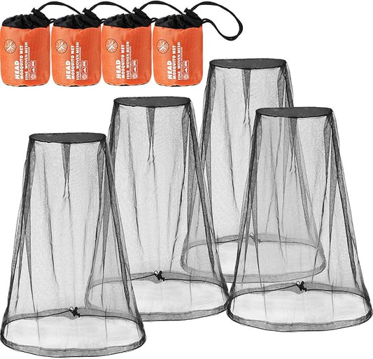 HESTYA 4 Pack Mosquito Net Mesh for Head Face Neck Fly Netting Hood from Bugs Gnats No See Net with Carry Bags for Outdoor