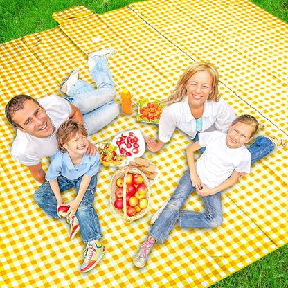 ZHUYNXIR Extra Large Picnic, Waterproof Blanket, Gingham Picnic Mat for Beach, Camping Grass Picnic Blankets. (Yellow 58x58 inch)