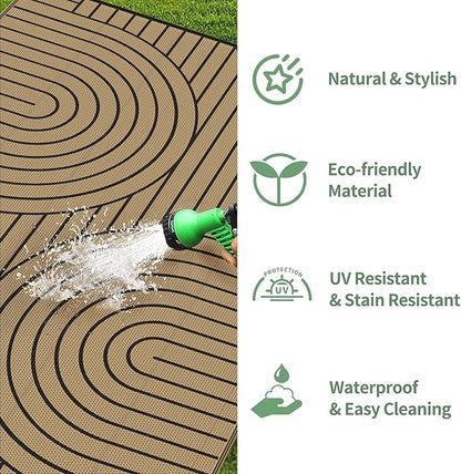 GENIMO Outdoor Rug 6'x9' Patio Waterproof, Lightweight Outdoor Plastic Straw Rug Clearance, Reversible Camping Mat Outdoor Carpet for RV, Picnic, Backyard, Deck, Balcony, Porch, Black & Brown