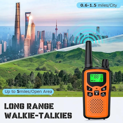 Walkie Talkie Long Range Walkie talkies with Rechargegable for Adults, 22 Channel FRS 2-Way Radios Walky Talky with LED Flashlight for Climbing, Camping Trip and Family Emergency Kit(2 Pack Orange).