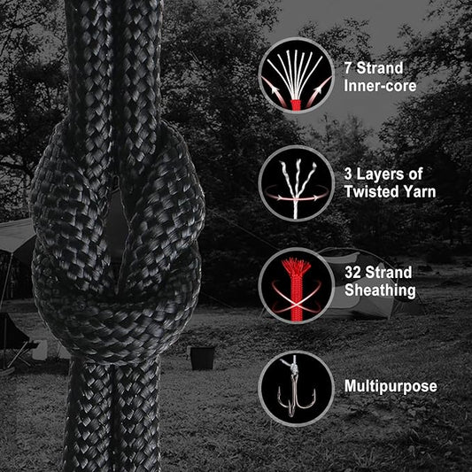 WEREWOLVES Paracord Rope, 7 Strand Type III Parachute Cord 4mm 100ft / 200ft for Crafting, DIY Projects, Survival Bracelets (Black, 200 ft)