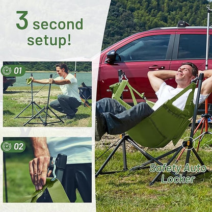 Timber Ridge Hammock Camping Chair with Adjustable Backrest, Heavy Duty Folding Hammock Chair Supports 300lbs, Portable Hammock Chair for Camping, Travelling and Patio, Green
