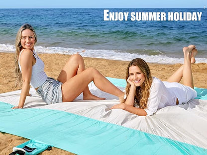 AlphaBeing Beach Blanket Waterproof Sandproof, Large Beach Blanket 7'x7'(1-6 Adults), Quick-Drying Beach Mat Sand Free, Lightweight Beach Mats for Outdoor Picnic Camping Travel with 6 Stakes