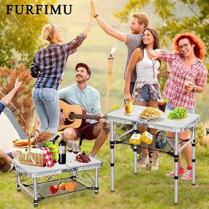Small Folding Camping Table, Aluminum 3 Adjustable Height Foldable Table, 24" x 16" Portable Lightweight Picnic Table with Mesh Layer for Outdoor Indoor Beach Patio BBQ Backpacking(White)