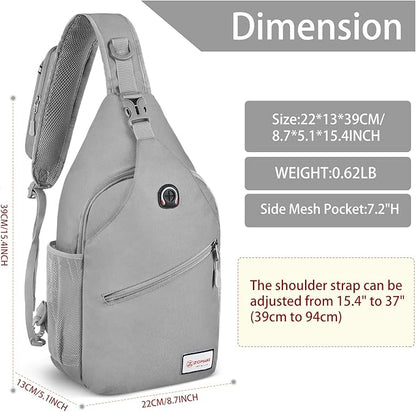 ZOMAKE Sling Bag for Women Men, Small Crossbody Sling Backpack, Mini Water Resistant Shoulder Daypack for Travel, Anti Thief Chest Bag for Hiking, Sports, Grey(new)