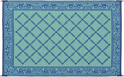 Stylish Camping 116093 6-feet by 9-feet Reversible Mat, Plastic Straw Rug, Large Floor Mat for Outdoors, RV, Patio, Backyard, Picnic, Beach, Camping (Blue/Light-Green)