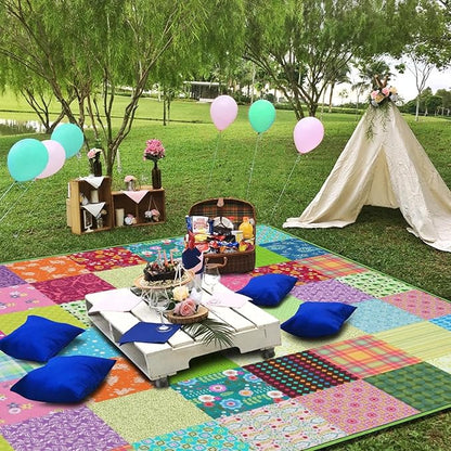 Extra Large Picnic Blankets Waterproof Foldable (60"x 80") Boho Beach Blanket Waterproof Sandproof,3-Layer Thicking Mat Outdoor Packable Camping Blanket