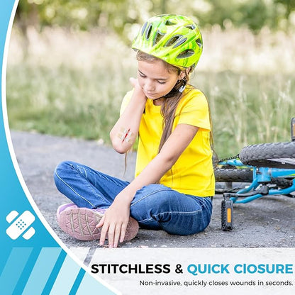 Wound Closure Device 4 Pcs - FSA/HSA Eligible Zip Sutures & Butterfly Bandage | Stitch-Free Wound Repair, Rapid Hemostasis for Hiking, Camping, Wilderness Survival | Outdoor First Aid Essentials
