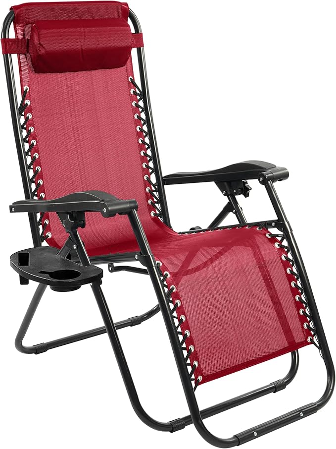 Zero Gravity Chair Set of 2 with Cup Holder & Removable Pillows, Adjustable Reclining Outdoor Patio Folding Chairs Portable Lounge Chair Furniture for Poolside, Lawn, Beach, Camping