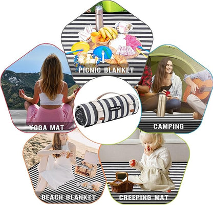 Picnic Blankets Outdoor Extra Large - Waterproof Picnic Blanket with Carry Strap | Machine Washable Picnic Mat with Sandproof Backing for Park,Grass,Hiking,Travel,Concerts,Indoor(Aegean Blue)