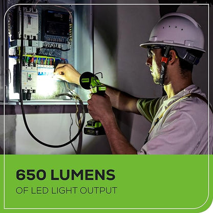 Greenworks 24V 2-in-1 Magnetic Work Light, 650 Lumens LED Spotlight and Project Light Tube, Pivoting Head, 3 Mode, SOS Function, with 2Ah Battery and Charger