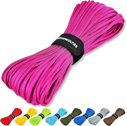 WEREWOLVES Paracord Rope, 7 Strand Type III Parachute Cord 4mm 100ft / 200ft for Crafting, DIY Projects, Survival Bracelets (Rose Pink, 200 ft)