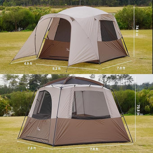 Vidalido 3-4 Person Tent with 1 Mesh Door and 2 Large Mesh Window, Double Layer Waterproof Portable Family Cabin Tent, 4 Person Tents for Outdoor Camping Hiking