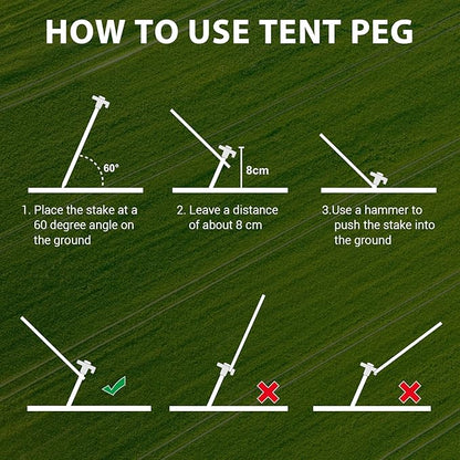 Eurmax USA Galvanized Non-Rust Camping Family Tent Pop Up Tent Stakes Canopy Anchors Heavy Duty 10pc-Pack, with 4x10ft Ropes & 1 White Stopper