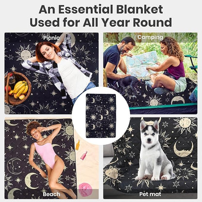 Waterproof Outdoor Blanket, 78.7x55inch, Printed Large Picnic Blankets, Foldable Picnic Mat, Camping Blanket for Picnic, Grass, Park, Lawn, Beach - Sun and Moon