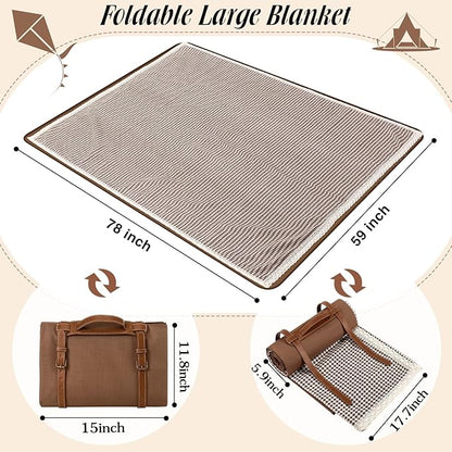 Waterproof Picnic Blankets Outdoor Blanket Foldable 2 in 1 Double Layer Sandproof Beach Mat with Carry Strap for Camping Lawn Park Beach Grass(Coffee White,59 x 79 Inches)