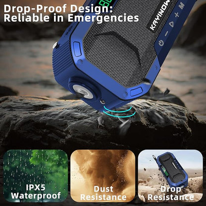 KAYINOW Emergency NOAA Weather Radio, Solar Hand Crank FM AM Radio with Bluetooth Speaker, 5000mAh Battery Powered Phone Charger, Flashlight, IPX5 Waterproof, SOS Alarm for Survival Hurricane Camping