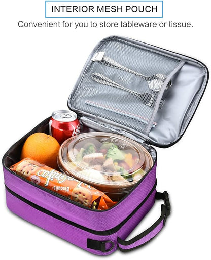 Expandable Insulated Lunch Bag, Leakproof Flat Lunch Cooler Tote with Shoulder Strap for Men and Women, Suitable for Work & Office by Tirrinia, Purple
