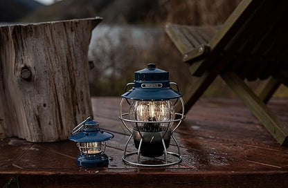 Barebones Railroad Lantern – Ocean Blue, Vintage-Inspired LED Camping Lantern with Rechargeable Battery – Adjustable Brightness Outdoor Light for Camping Gear, Backyard, and Home Decor