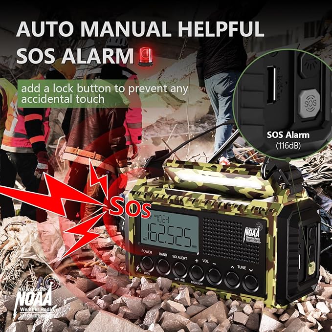 Emergency Weather Radio,12000mAh/44400mWh Solar Hand Crank AUTO NOAA Alert/AM/FM/SW Shortwave Radio with Type-C Charger, Battery Operated Radio,Reading Lamp, SOS & Flashlight for Emergencies