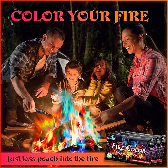 MEKER Fire Color Changing Packets - Fire Pit, Campfires, Outdoor Fireplaces, Bonfire - Fire Colorful Changing Fire - Perfect Fire Camping Accessories for Kids & Adults (48 Pack)