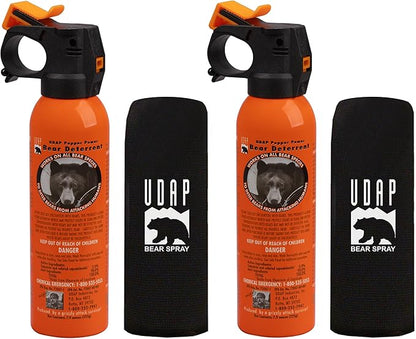 UDAP Pepper Power Bear Spray Self Defense Deterrent with Holster for Camping, Hiking, Fishing, Powerful Blast Pattern, 30 ft Fog Barrier, Safety Orange, SO2, 7.9 oz, 2 Pack