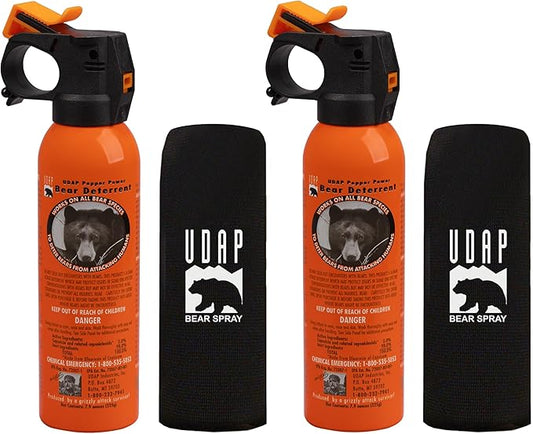UDAP Pepper Power Bear Spray Self Defense Deterrent with Holster for Camping, Hiking, Fishing, Powerful Blast Pattern, 30 ft Fog Barrier, Safety Orange, SO2, 7.9 oz, 2 Pack