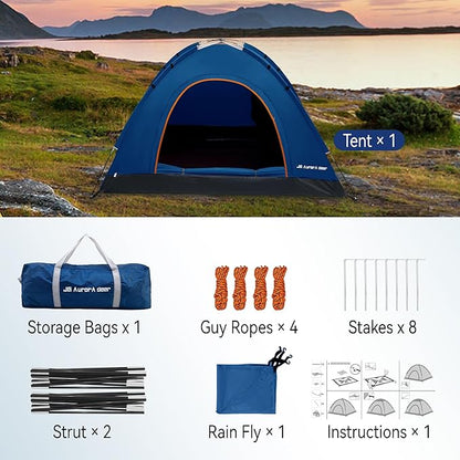 2 Person Camping Tent 4 Person Tents for Camping Windproof Tents for Camping Hiking Backpacking Traveling 2/3/4 Family People Tents for Camping Portable Tent with Carry Bag