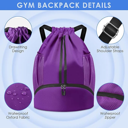 BROTOU Soccer Bags, Football Backpack, Volleyball Bag, Drawstring Soccer Backpack with Ball and Shoe Compartment