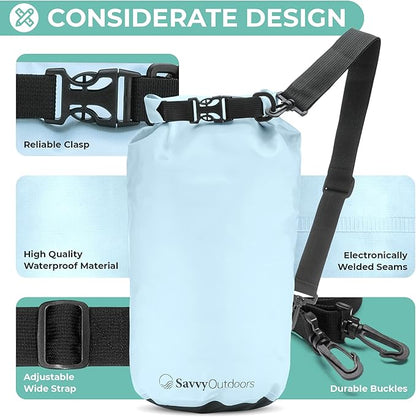 Savvy Outdoors Waterproof Dry Bag - Dry Bags for Food & Gear, Stuff Sacks for Backpacking and Camping Equipment, Waterproof Bag for Beach, Boating, Kayaking, Available in 5L, 10L, 20L, or 30L, Mint